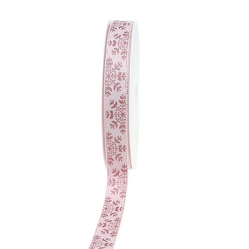 Floristik24 Deco ribbon with snowflake pink 15mm 15m