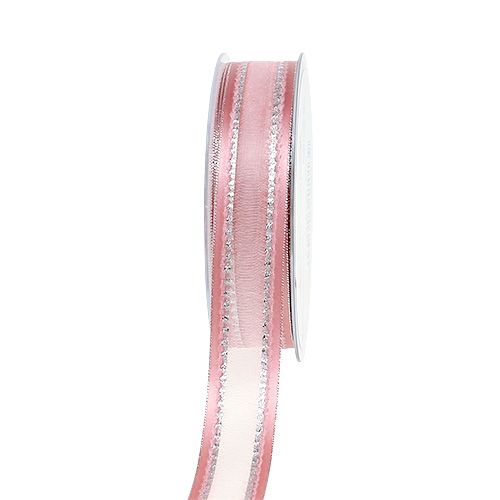 Floristik24 Deco ribbon pink with lurex 25mm 20m