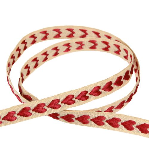 Product Decorative ribbon with red hearts gift ribbon beige 10mm 15m