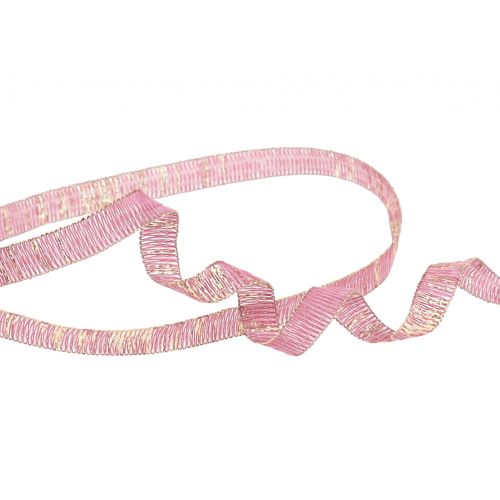 Product Decorative ribbon dusky pink with gold lurex wire-reinforced 10mm 20m