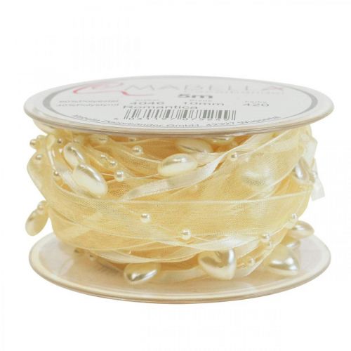 Product Deco ribbon cream hearts pearls wedding decoration 10mm 5m
