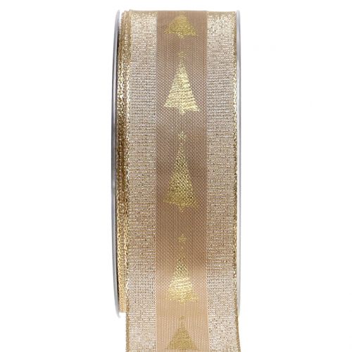 Floristik24 Decorative ribbon gold with fir 40mm 15m