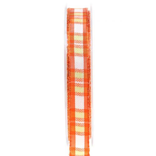 Floristik24 Deco ribbon check with wire edge orange 15mm L20m