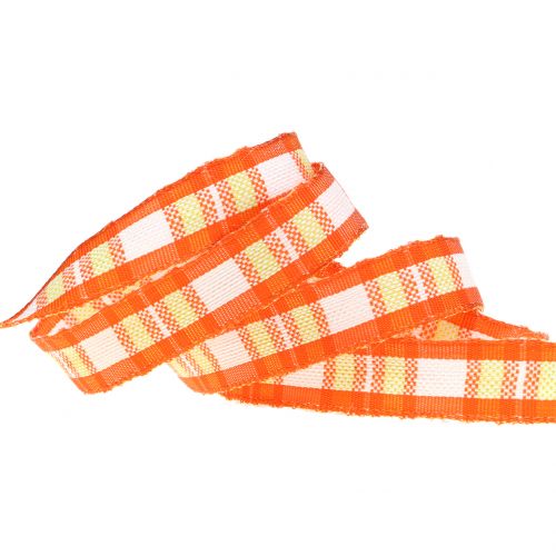 Product Deco ribbon check with wire edge orange 15mm L20m