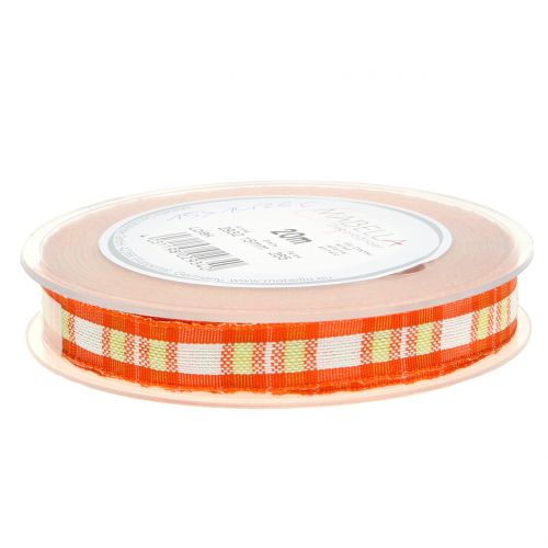 Floristik24 Deco ribbon check with wire edge orange 15mm L20m