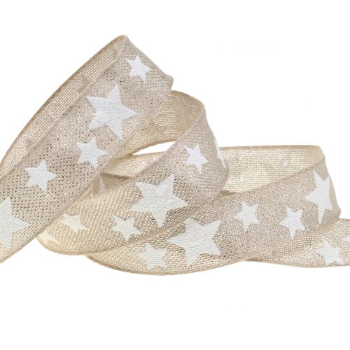 Product Deco ribbon nature with star 25mm 15m