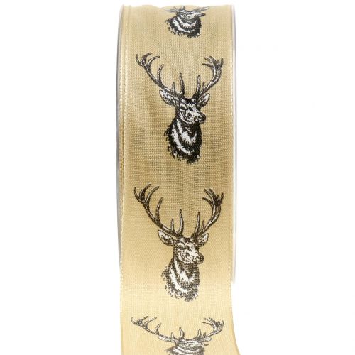 Floristik24 Deco ribbon nature with deer motif 40mm 20m
