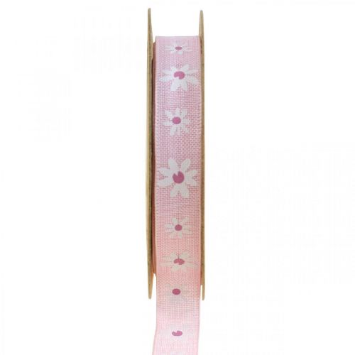 Product Deco ribbon pink with flowers gift ribbon 15mm 15m