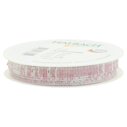 Floristik24 Deco ribbon pink with silver Lurex wire reinforced 10mm 20m