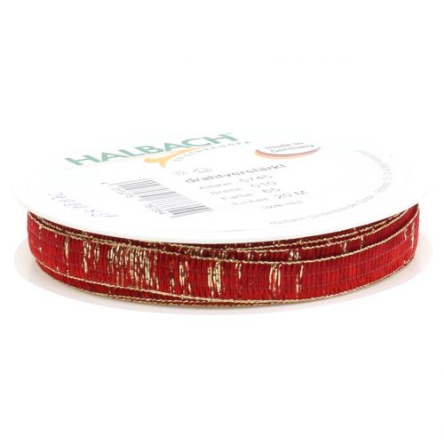 Floristik24 Deco ribbon red with gold Lurex wire reinforced 10mm 20m