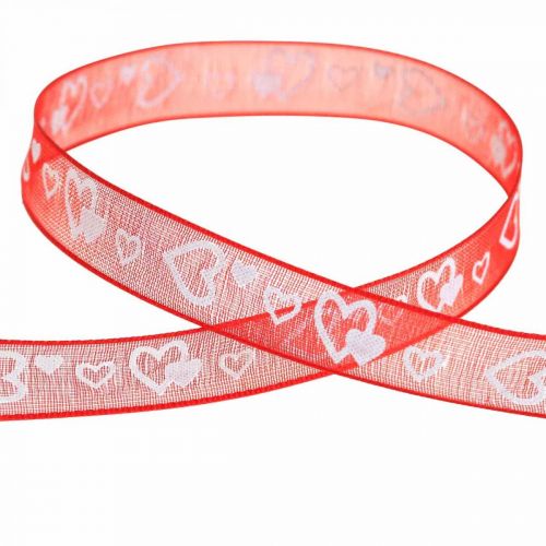 Product Deco ribbon red with hearts 10mm 20m