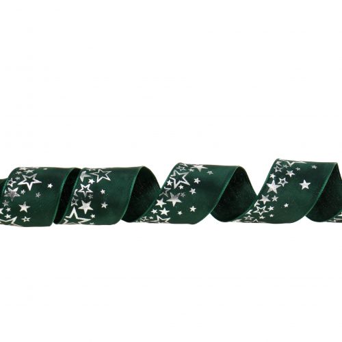 Product Deco ribbon star pattern green-silver 40mm 25m