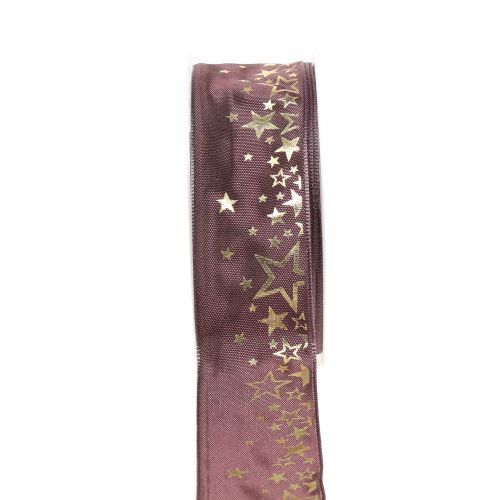 Floristik24 Deco ribbon star pattern pink-gold 40mm 25m