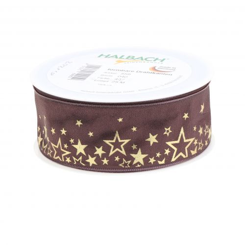 Floristik24 Deco ribbon star pattern pink-gold 40mm 25m