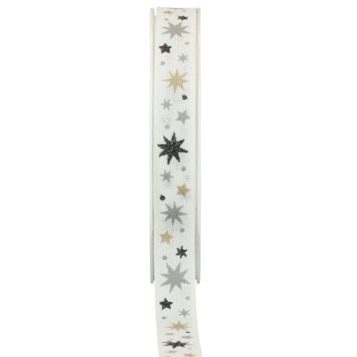 Floristik24 Ribbon Christmas gift ribbon white star pattern 15mm 20m