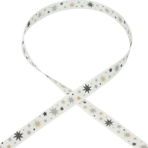 Floristik24 Ribbon Christmas gift ribbon white star pattern 15mm 20m