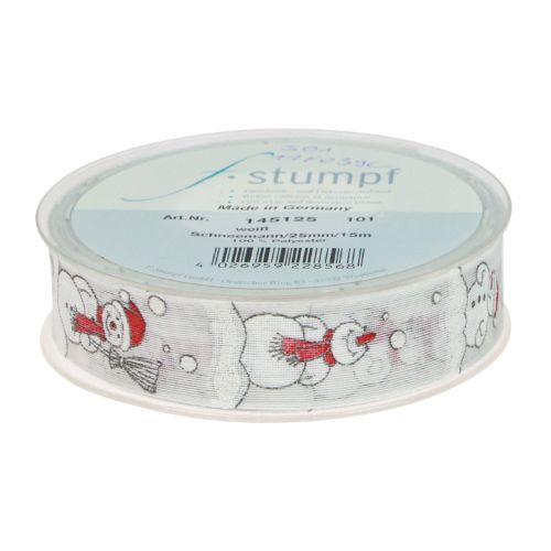Product Gift ribbon Christmas snowman red white 25mm 15m