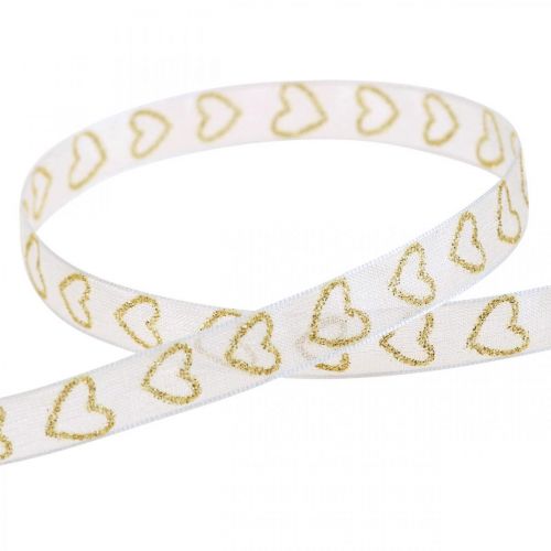 Deco ribbon white gift ribbon heart gold glitter 10mm 20m