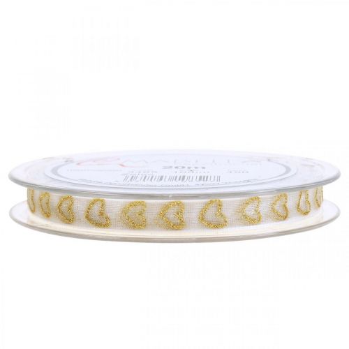 Product Deco ribbon white with heart motif 10mm 20m
