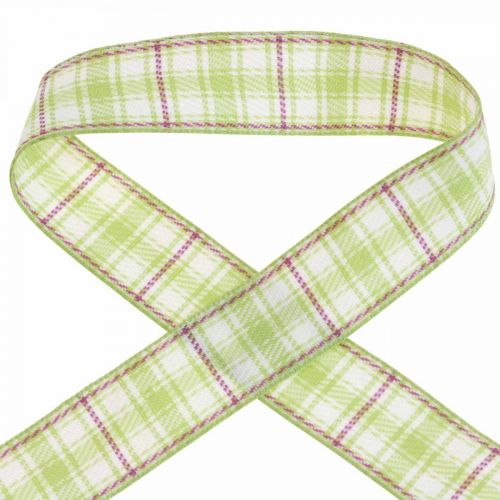 Product Decorative ribbon checked check ribbon green/white/purple 20mm 15m