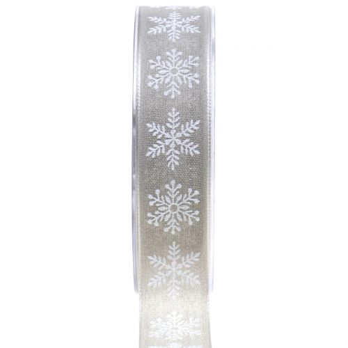 Floristik24 Deco ribbon with snowflake gray 25mm 20m