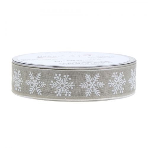 Product Deco ribbon with snowflake gray 25mm 20m