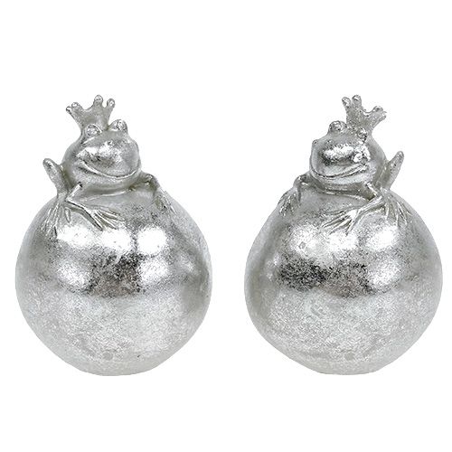 Decorative figure frog on ball silver 8cm 4pcs | Floristik24.ie