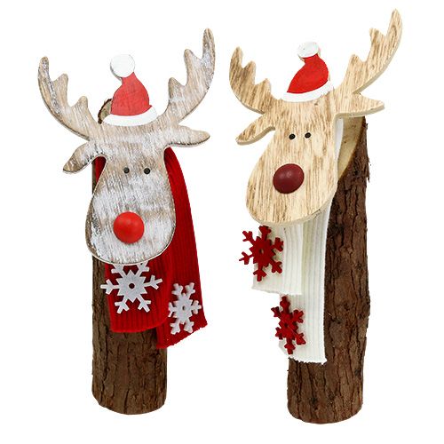 Floristik24 Dekofigur wood elk with scarf 30cm 2pcs