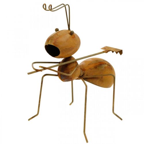 Decorative figure ant metal with rake garden decoration rust 21.5cm