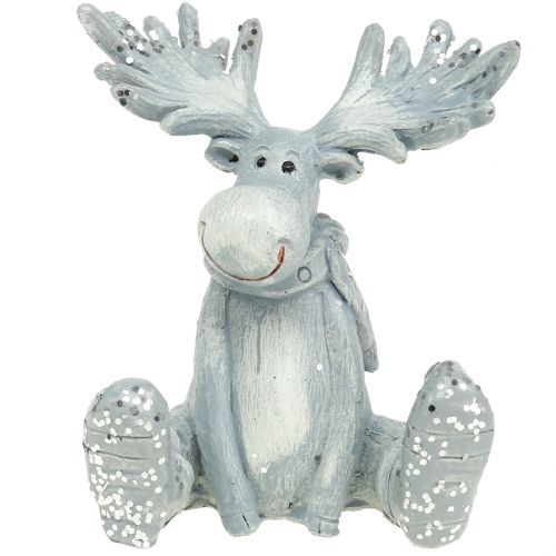Floristik24 Decorative figure elk sitting 8.5cm light gray 2pcs
