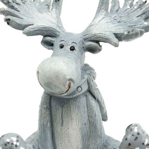 Floristik24 Decorative figure elk sitting 8.5cm light gray 2pcs