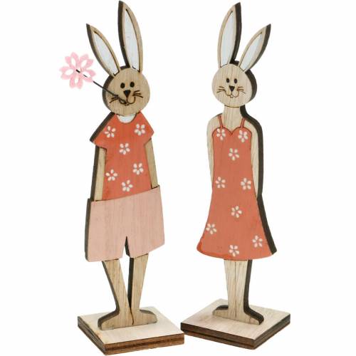 Floristik24 Decorative figure Easter bunny orange, white wooden bunny Easter decoration 6pcs