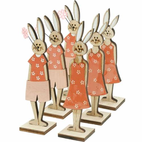 Floristik24 Decorative figure Easter bunny orange, white wooden bunny Easter decoration 6pcs