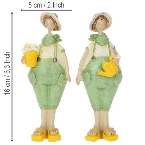 Decorative gardener figurines, table decoration, summer, green/yellow, 16.5 x 5.5 cm, 2 pieces | Floristik24.ie