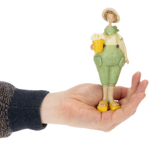 Decorative gardener figurines, table decoration, summer, green/yellow, 16.5 x 5.5 cm, 2 pieces | Floristik24.ie