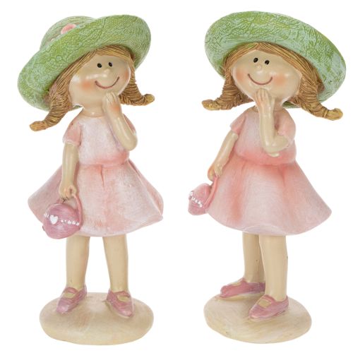 Decorative figurines of girls with hats, pink and green, 6.5x5.5x14.5cm, 2 pieces buy online | Floristik24.ie
