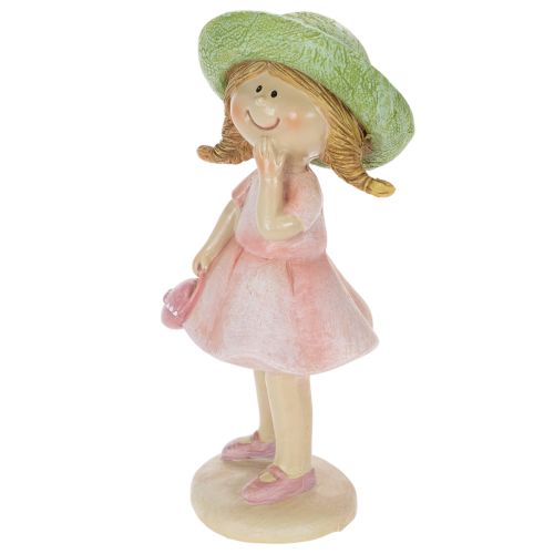 Decorative figurines of girls with hats, pink and green, 6.5x5.5x14.5cm, 2 pieces | Floristik24.ie