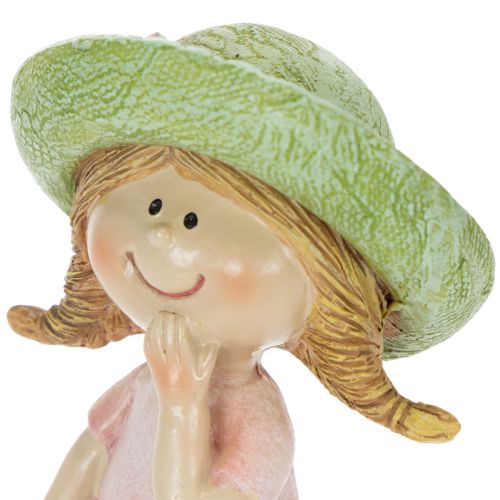 Decorative figurines of girls with hats, pink and green, 6.5x5.5x14.5cm, 2 pieces | Floristik24.ie