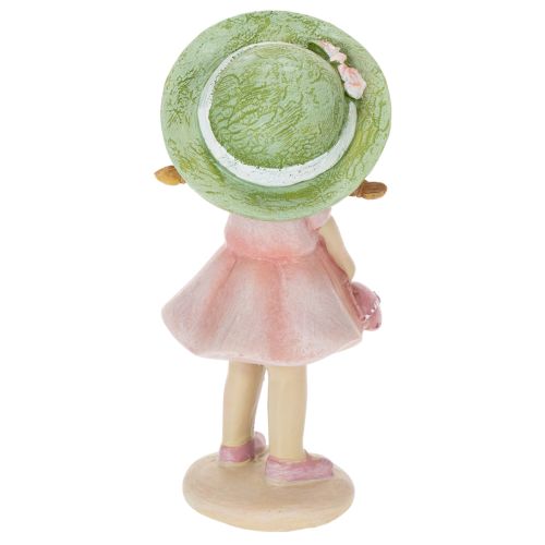 Decorative figurines of girls with hats, pink and green, 6.5x5.5x14.5cm, 2 pieces | Floristik24.ie