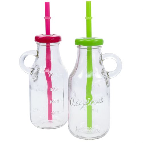 Floristik24 Decorative bottles with lids and straws H14.5cm