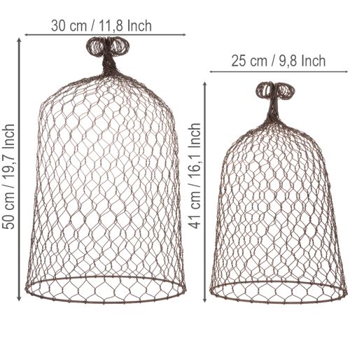 Decorative metal bell, climbing aid, wire hood, brown, rust finish, H50/41cm Ø30/25cm, set of 2 | Floristik24.ie