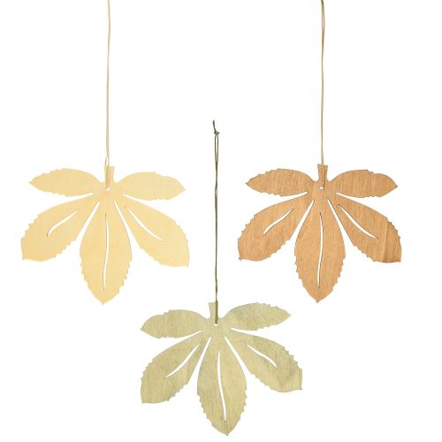 Product Decorative Hanging Wood Autumn Leaves Green Natural Brown 12x10cm 12 pcs