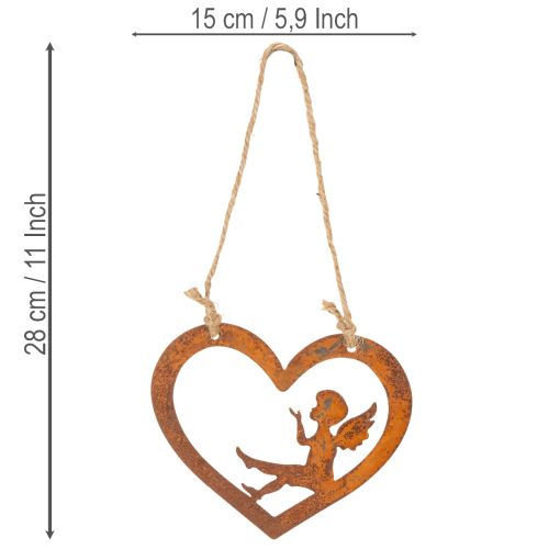 Decorative metal hanging ornaments, rusted finish, heart-shaped angel design, Ø15cm, 6 pieces | Floristik24.ie