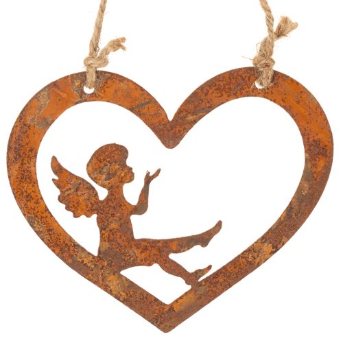 Decorative metal hanging ornaments, rusted finish, heart-shaped angel design, Ø15cm, 6 pieces | Floristik24.ie