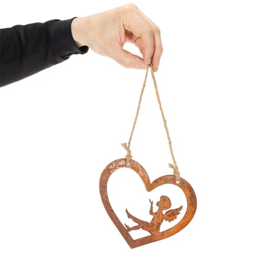 Decorative metal hanging ornaments, rusted finish, heart-shaped angel design, Ø15cm, 6 pieces | Floristik24.ie