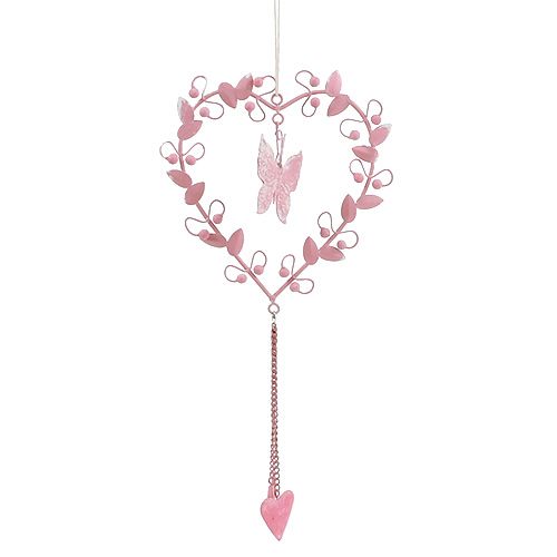 Floristik24 Decoration hanger metal heart pink 26cm