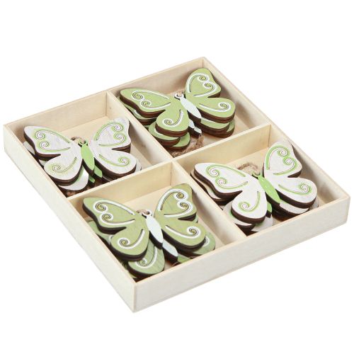 Product Decorative Hanging Butterfly Decoration Wood Natural Green 5×6cm 12 pcs