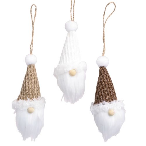 Floristik24 Decorative hanging Christmas gnome white brown H11cm 3 pcs