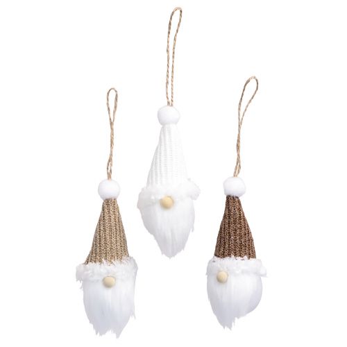 Product Decorative hanging Christmas gnome white brown H11cm 3 pcs