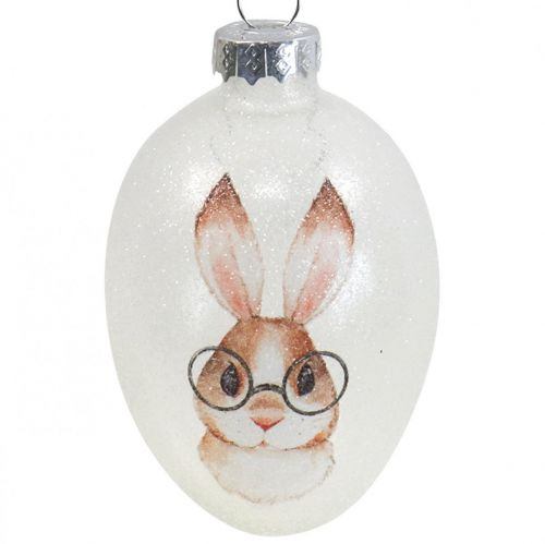 Product Deco hanger glass deco eggs rabbit with glasses glitter 5x8cm 6pcs